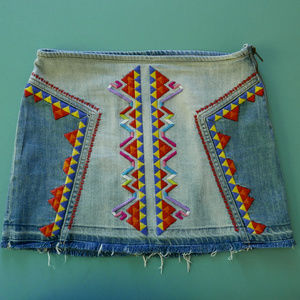 FREE PEOPLE Tribal Denim Skirt